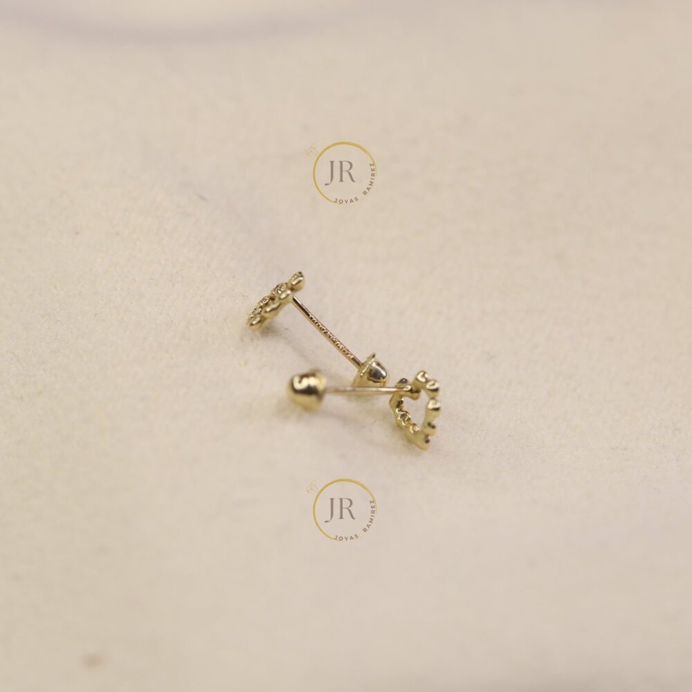 14K Yellow Gold Heart Stud Earrings with Rainbow Colors · Dainty & Elegant. - Picture 6 of 8